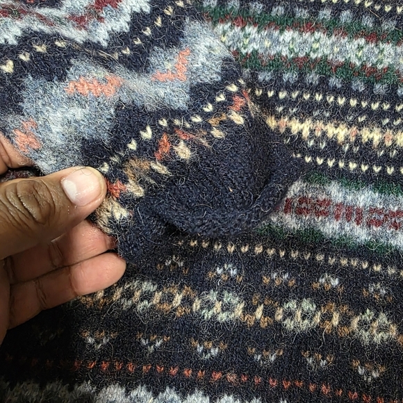 Eddie Bauer Pullover Sweater Women's L Blue Fair Isle Long Sleeve Crew Neck Wool - Picture 5 of 8